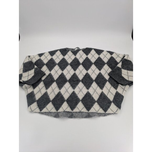 Pringle of Scotland  H&M  Gray Argyle Sweater Oversize Batwing‎ Sleeve Thick M/L - Picture 1 of 8